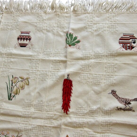 VTG 90s Handmade Needlepoint Blanket Southwest Motif Kachina Cactus Chihuahua